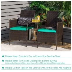 Tangkula Patio Loveseat 2 Person Cushioned Seats With Center Table Outdoor Rattan Furniture Set Turquoise/ Red -Outdoor Comfort Deals Store GUEST 31716061 d31f 4f64 85d1 64d29ee81d01