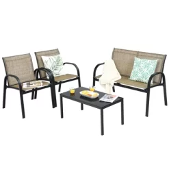 Costway 4 PCS Patio Furniture Set Sofa Coffee Table Steel Frame Garden Brown -Outdoor Comfort Deals Store GUEST 31daee7e 887a 4cc6 91de ed4092a7882b