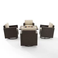 Palm Harbor 5pc Outdoor Wicker Conversation Set With Fire Table - Sand - Crosley -Outdoor Comfort Deals Store GUEST 32bbcf5b d40a 4c38 b21f f4cbc7eab040