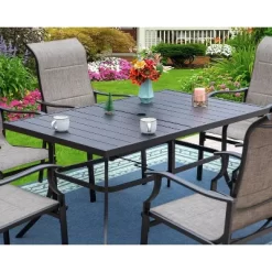 7pc Patio Dining Set With Rectangle Table With 2.6" Umbrella Hole & Sling Arm Chairs - Captiva Designs -Outdoor Comfort Deals Store GUEST 32d5e29c 7b51 4d01 88d1 6dbf1e1c9dbe