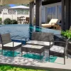 Outsunny Patio Porch Furniture Sets 4-PCS Rattan Wicker Chair W/ Table Conversation Set For Yard,Pool Or Backyard Indoor/Outdoor Use