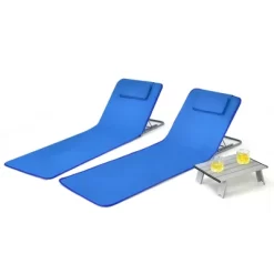 Costway 3-Piece Beach Lounge Chair Mat Set 2 Adjustable Lounge Chairs With Table BlueStripe -Outdoor Comfort Deals Store GUEST 339eb215 1e39 4e58 9a3b 37c59ca7dc54
