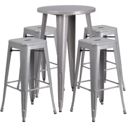 Flash Furniture Commercial Grade 24" Round Metal Indoor-Outdoor Bar Table Set With 4 Square Seat Backless Stools -Outdoor Comfort Deals Store GUEST 34d7f460 1d55 4f70 a18b cd534cc70cfd