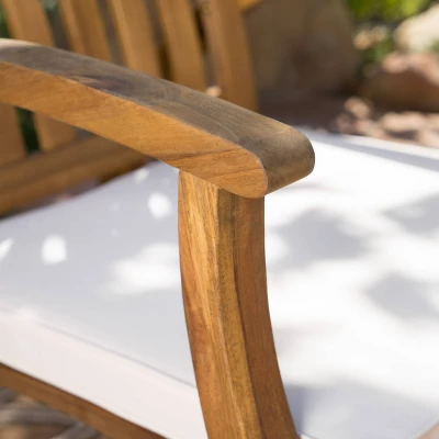 Cayo 3pc Acacia Wood Outdoor Patio Rocking Chair Chat Set - Natural/Cream - Christopher Knight Home 2 Cayo 3pc Acacia Wood Outdoor Patio Rocking Chair Chat Set - Natural/Cream - Christopher Knight Home - Image 2