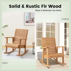 Costway Patio Wooden Rocking Chair High Back Fir Wood Armchair Natural Garden Yard -Outdoor Comfort Deals Store GUEST 35854b9e 31f0 45fa 8caf e6fadec6980f
