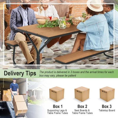 Costway 6FT Picnic Table Bench Set Outdoor HDPE Heavy-Duty Table For 6-8 Person Brown/Grey 7 Costway 6FT Picnic Table Bench Set Outdoor HDPE Heavy-Duty Table For 6-8 Person Brown/Grey - Image 7