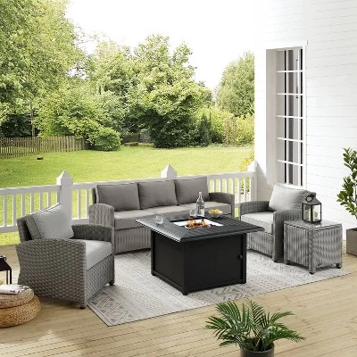 Bradenton 5pc Wicker Sofa Set With Fire Table - Gray - Crosley 5 Bradenton 5pc Wicker Sofa Set With Fire Table - Gray - Crosley - Image 5