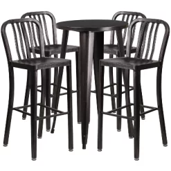 Flash Furniture Commercial Grade 24" Round Metal Indoor-Outdoor Bar Table Set With 4 Vertical Slat Back Stools -Outdoor Comfort Deals Store GUEST 3705c129 1515 4272 b80f 447d423c8c9a 1