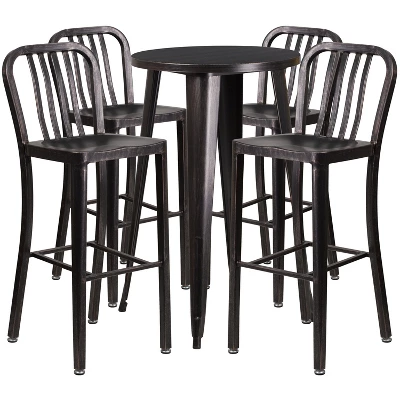 Emma And Oliver Commercial 24" Round Metal Indoor-Outdoor Bar Table Set & 4 Slat Back Stools 5 Emma And Oliver Commercial 24" Round Metal Indoor-Outdoor Bar Table Set & 4 Slat Back Stools - Image 5