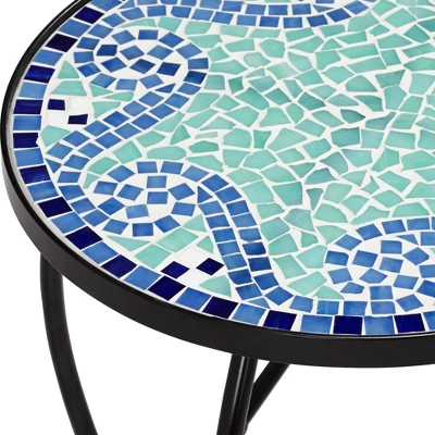 Teal Island Designs Black Round Outdoor Accent Side Tables 14" Wide Set Of 2 Blue Wave Mosaic Tabletop Front Porch Patio Home House 1 Teal Island Designs Black Round Outdoor Accent Side Tables 14" Wide Set Of 2 Blue Wave Mosaic Tabletop Front Porch Patio Home House