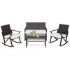 Costway 4PCS Patio Rattan Wicker Rocking Chairs Loveseat Table Rocker Set Cushions Porch