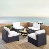 Biscayne 5pc Outdoor Wicker Conversation Set With 4 Armless Chairs & Fire Pit - White - Crosley