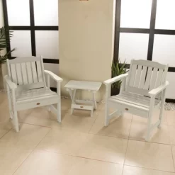 Lehigh 2pk Garden Chairs With 1 Folding Adirondack Side Table Whitewash - Highwood