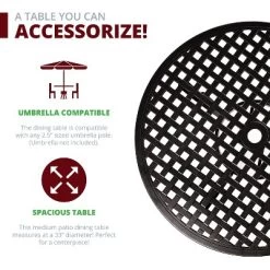 Kinger Home 34-inch Patio Outdoor Dining Table With Umbrella Hole, Cast Aluminum Patio Dining Furniture Table, Brown -Outdoor Comfort Deals Store GUEST 3a454ed1 c83a 4e7e b709 6e0a049a025b