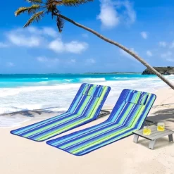Costway 3-Piece Beach Lounge Chair Mat Set 2 Adjustable Lounge Chairs With Table BlueStripe -Outdoor Comfort Deals Store GUEST 3a580568 af17 4593 95e7 9dea21274b85