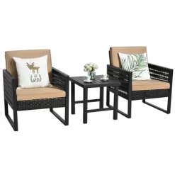 Costway 3PCS Patio Rattan Bistro Furniture Set Cushioned Sofa Chair Coffee Table Garden -Outdoor Comfort Deals Store GUEST 3aa12f63 4ed6 4e56 8d4d 0b7f07639f39
