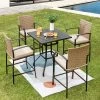 Costway 5PCS Outdoor Bistro Set Rattan Bar Stool Table Set With Cushions Steel Frame