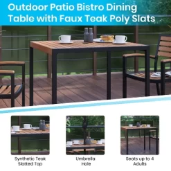 Emma And Oliver 35" Square All-Weather Faux Teak Patio Dining Table With Steel Frame - Seats 4
