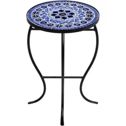 Teal Island Designs Modern Black Round Outdoor Accent Side Table 14" Wide Light Blue Mosaic Tabletop Front Porch Patio Home House Balcony -Outdoor Comfort Deals Store GUEST 3c7315ce 9688 41c0 b47f c651dcba1d8c