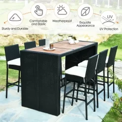 COSTWAY 7 PCS Patio Rattan Wicker Bar Dining Furniture Set Wood Table Top 6 Stools -Outdoor Comfort Deals Store GUEST 3c75835f 298b 412a 9dee 98bed2c3cf35