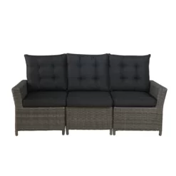 Asti Wicker 3 Seat Reclining Sofa With Cushions - Gray - Alaterre Furniture