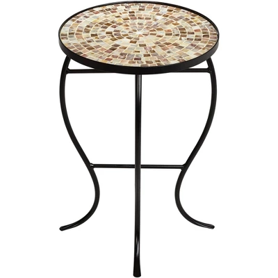 Teal Island Designs Modern Black Round Outdoor Accent Side Tables 14" Wide Set Of 2 Natural Mosaic Tabletop For Front Porch Patio Home House 4 Teal Island Designs Modern Black Round Outdoor Accent Side Tables 14" Wide Set Of 2 Natural Mosaic Tabletop For Front Porch Patio Home House - Image 4