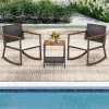 Costway 3PCS Patio Rattan Rocking Chair Bistro Set Armrest Cushion Table With Storage Shelf