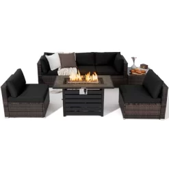 Tangkula 7PCS Patio Rattan Furniture Set 42" Fire Pit Table W/ Cover Cushioned -Outdoor Comfort Deals Store GUEST 3eb2c258 38f8 4b16 a357 7198bd0c5e37