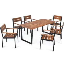 Costway 7PCS Patented Patio Dining Chair Table Set Acacia Wood Backyard W/Umbrella Hole -Outdoor Comfort Deals Store GUEST 3fb1907d c427 49c3 b2dc 9a5e4d296519