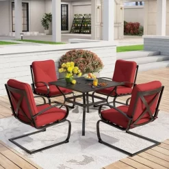 Captiva Designs 5pc Patio Dining Set With Square Table & 4 Metal Spring Motion Chairs -Outdoor Comfort Deals Store GUEST 3fbb0f01 d161 4fae beac 2ce39a5e4138