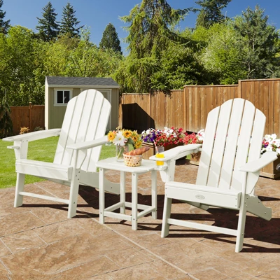 Tangkula Patio 3PCS Adirondack Chair Side Table Set Outdoor Chair Set With End Table Weather Resistant Cup Holder For Backyard Garden White 1 Tangkula Patio 3PCS Adirondack Chair Side Table Set Outdoor Chair Set With End Table Weather Resistant Cup Holder For Backyard Garden White