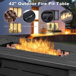 Tangkula 9 PCS Rattan Dinning Set Wicker Sofa W/Propane Gas Fire Pit 60,000 Btu Heater -Outdoor Comfort Deals Store GUEST 3fc21363 167b 44b8 b86a 2eb3c8262646