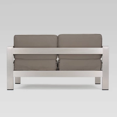 Aviara 5pc Aluminum Chat Set With Fire Pit - Silver/Khaki And Light Gray - Christopher Knight Home 2 Aviara 5pc Aluminum Chat Set With Fire Pit - Silver/Khaki And Light Gray - Christopher Knight Home - Image 2