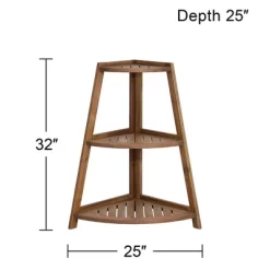Teal Island Designs Farmhouse Rustic Acacia Wood Triangular Indoor Outdoor Plant Stand 25" Wide Brown Tapering Slatted Frame 3-Shelf For Patio House -Outdoor Comfort Deals Store GUEST 4076f80f 088a 472a 815b c9f32c38a82b