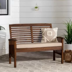 Ravenscroft Modern Boho Acacia Wood Slatted Outdoor Loveseat With Cushion - Saracina Home -Outdoor Comfort Deals Store GUEST 40bff483 b5bb 44be 88db 6989c5aba85c