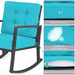 Costway Patio Rattan Rocker Chair Outdoor Glider Rocking Chair Cushion Lawn Turquoise -Outdoor Comfort Deals Store GUEST 40e70d31 6460 4af0 b250 ff81150aa54a