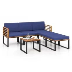Costway 6pcs Patio Acacia Wood Conversation Sofa Seat Set Ottomans Table Outdoor Navy -Outdoor Comfort Deals Store GUEST 40f4ee16 1caf 4d35 853e 2de0826dbffd