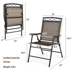 Costway 2PCS Folding Chairs Patio Garden Outdoor W/ Steel Frame Armrest Footrest