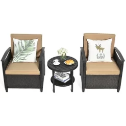 Costway 3PCS Patio Rattan Furniture Set Cushioned Sofa Storage Table W/ Shelf Garden -Outdoor Comfort Deals Store GUEST 418fc3a3 9c7a 4657 9653 f8d9e3052a30