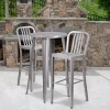Flash Furniture Commercial Grade 24" Round Metal Indoor-Outdoor Bar Table Set With 2 Vertical Slat Back Stools