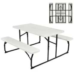 Costway Folding Picnic Table & Bench Set For Camping BBQ W/ Steel Frame White/Balck -Outdoor Comfort Deals Store GUEST 4436ca84 2804 4525 8a20 cfe70ffe80b7