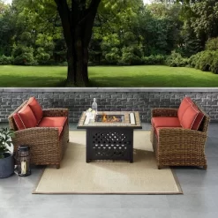 3pc Bradenton Outdoor Steel Fire Pit Set With 2 Loveseats Sangria/Weathered Brown - Crosley