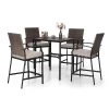 5pc Outdoor Bar Set With Cushions & Square Metal Table With Umbrella Hole - Captiva Designs