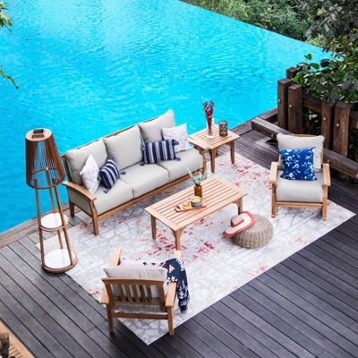 Caterina Teak Patio Sofa With Cushion - Beige - Cambridge Casual 1 Caterina Teak Patio Sofa With Cushion - Beige - Cambridge Casual