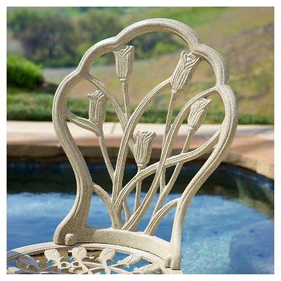 Nassau 3pc Cast Aluminum Patio Bistro Set - Sand - Christopher Knight Home 2 Nassau 3pc Cast Aluminum Patio Bistro Set - Sand - Christopher Knight Home - Image 2