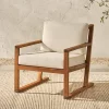 Saracina Home Modern Slat-Back Acacia Outdoor Arm Chair With Cushions