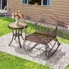 Costway Patio Rocking Chair Art Scroll Rocker Backrest Armrests Antique Copper Backyard