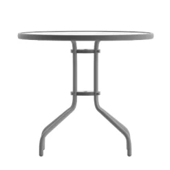 Flash Furniture Bellamy 31.5'' Silver Round Tempered Glass Metal Table -Outdoor Comfort Deals Store GUEST 48149977 5f1b 4c61 acfa a4dfc719324d