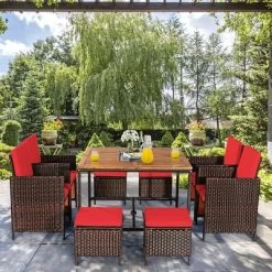 Costway 9PCS Patio Rattan Dining Set Cushioned Chairs Ottoman Wood Table Top WhiteRed 15 Costway 9PCS Patio Rattan Dining Set Cushioned Chairs Ottoman Wood Table Top WhiteRed -Outdoor Comfort Deals Store GUEST 487da5d2 80e4 4ce2 935c c86d74c47897