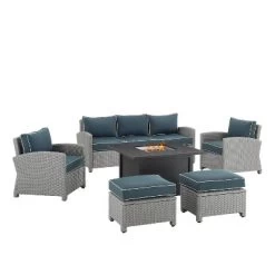 Bradenton 6pc Outdoor Wicker Sofa And Arm Chair Seating Set With Dante Fire Table And 2 Ottomans - Navy/Gray - Crosley 20 Bradenton 6pc Outdoor Wicker Sofa And Arm Chair Seating Set With Dante Fire Table And 2 Ottomans - Navy/Gray - Crosley -Outdoor Comfort Deals Store GUEST 48adff7a 4f9a 4b30 8211 7cb14cc23792